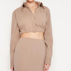 Good American tan Taupe Utility stretch poplin Cropped shirt Jacket medium putty